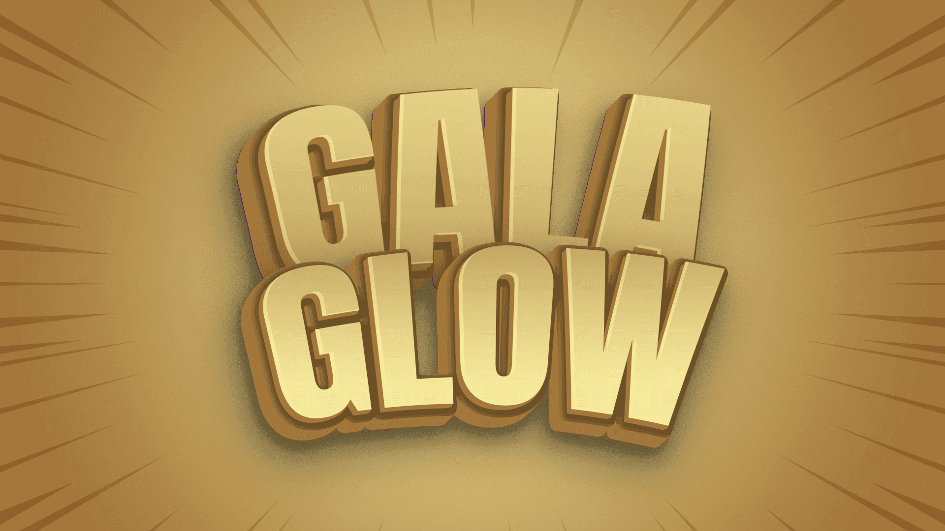 Text 'Gala Glow' in bold, gold letters with a radiant background.